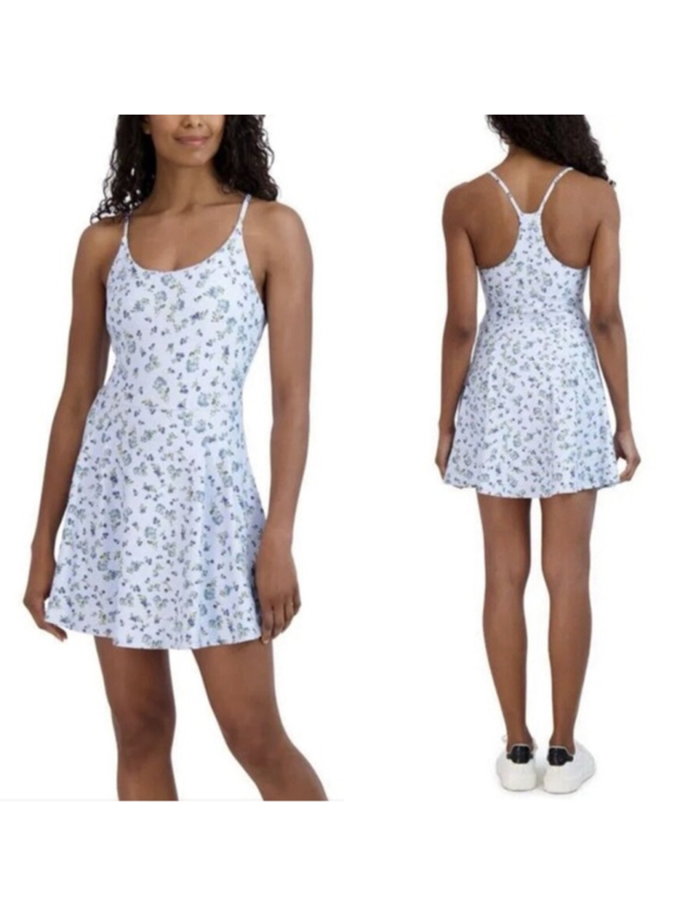 Sage Collective Light Blue Floral Racerback Fit Flare Active Dress Medium